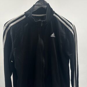 Adidas Men's Black Windbreaker with White Stripes